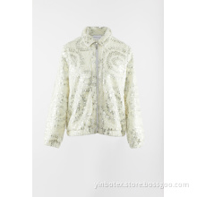 White fake fur jacket with sequins
